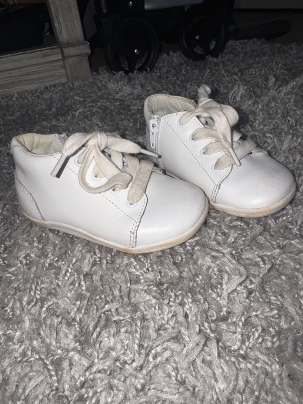Kids White Leather Lace-Up First Walker Shoes